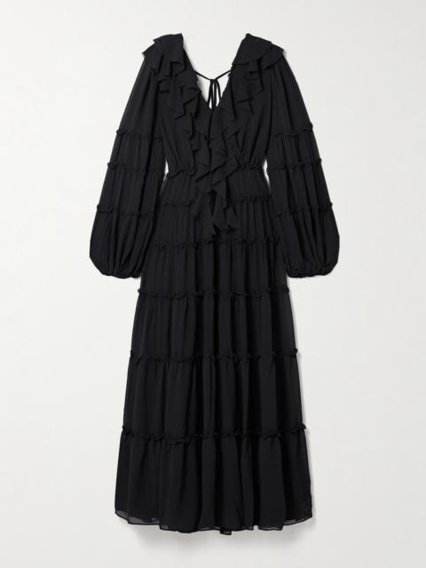 Protea Ruffled Crepe De Chine Maxi Dress