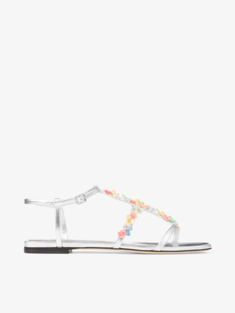 Gwyn Daisy Flat
Silver Metallic Nappa Sandal with Daisy Embroidery