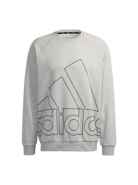 Men's adidas Big Lo Swt Ft Logo Printing Casual Sports Round Neck Light Grey HB5087