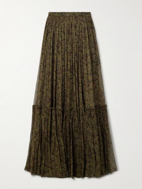 Tiered Metallic Paisley-print Silk-blend Crepon Maxi Skirt