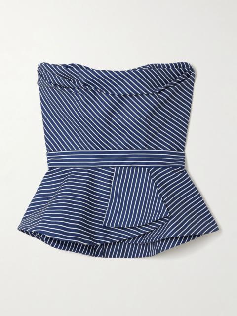 Alborada strapless striped stretch cotton-twill peplum top Navy