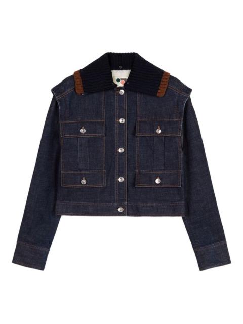 knitted-collar denim jacket
