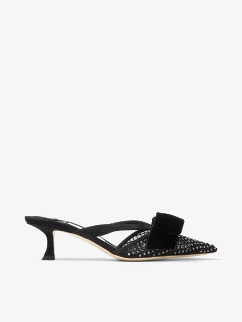 Flaca Mule 50
Black Crystal Mesh Mules with Bows