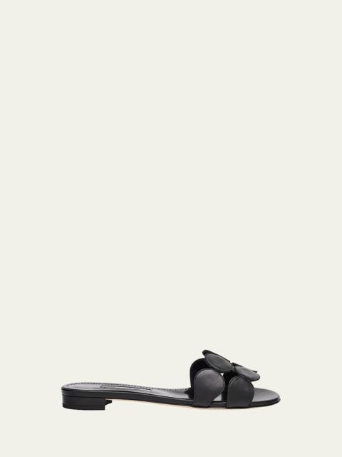 Circle-Cut Leather Flat Slide Sandals