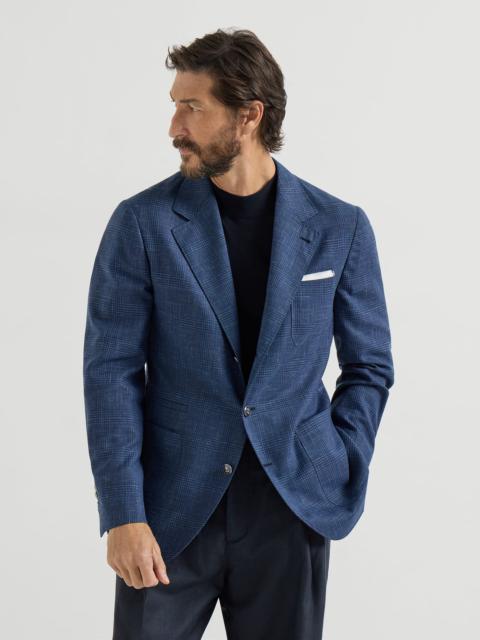Wool, silk and linen Prince of Wales deconstructed blazer with patch pockets and metal buttons