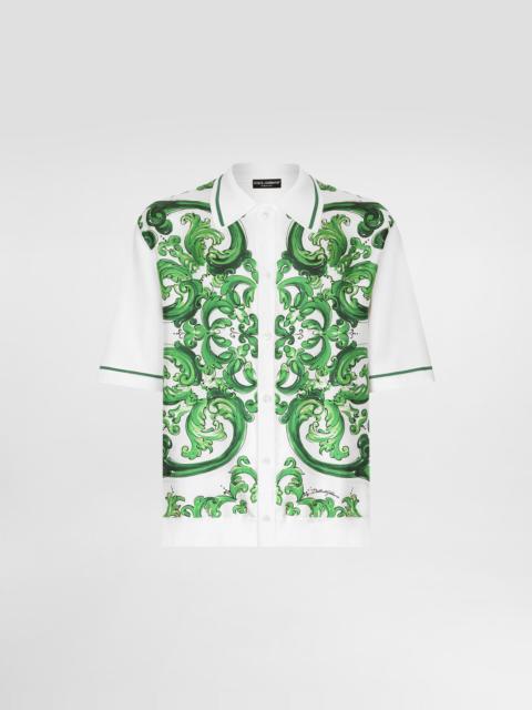 Oversize silk and yarn shirt with majolica print