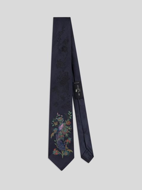 SILK JACQUARD TIE WITH PEACOCK