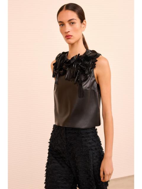 Marlowe Floral Applique Leather Top