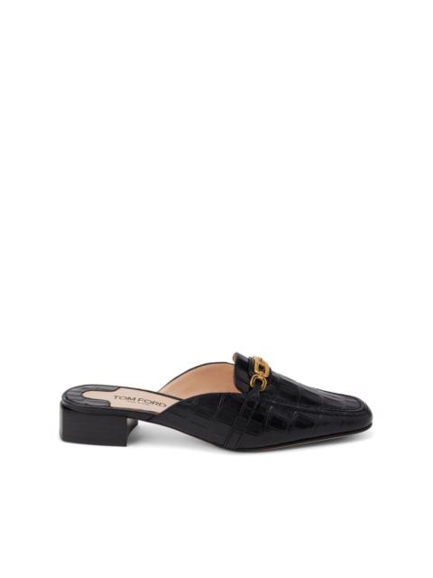 Whitney crocodile-embossed leather mules