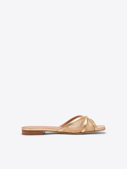 Perla Gold Embroidered Mesh Flat Sandals