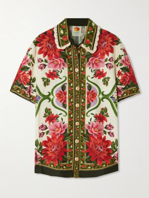 Wonder Rio Crochet-trimmed Printed Linen-blend Shirt