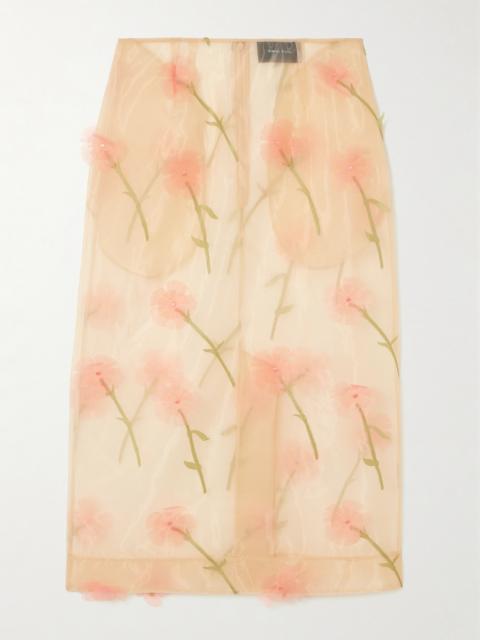 Embroidered Appliquéd Organza Midi Skirt
