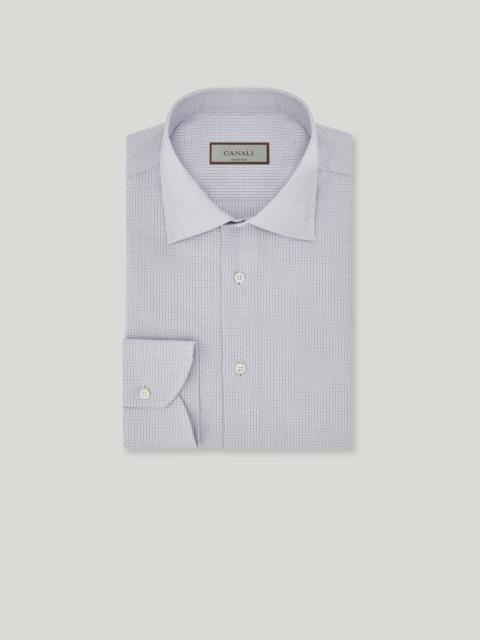 WHITE AND LIGHT BLUE COTTON MICRO-PLAID REGULAR-FIT SHIRT