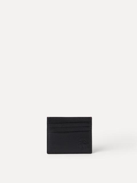 Grained leather card holder