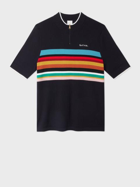 Navy 'Signature Stripe' Merino Wool Knitted Cycle Jersey