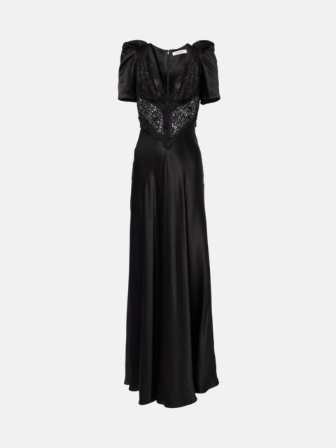 Lace-trimmed silk charmeuse gown