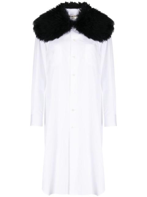 fur-collar midi shirtdress