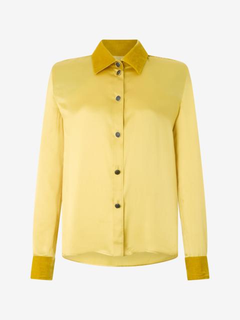 Ochre Silk Shirt With Velvet Inserts