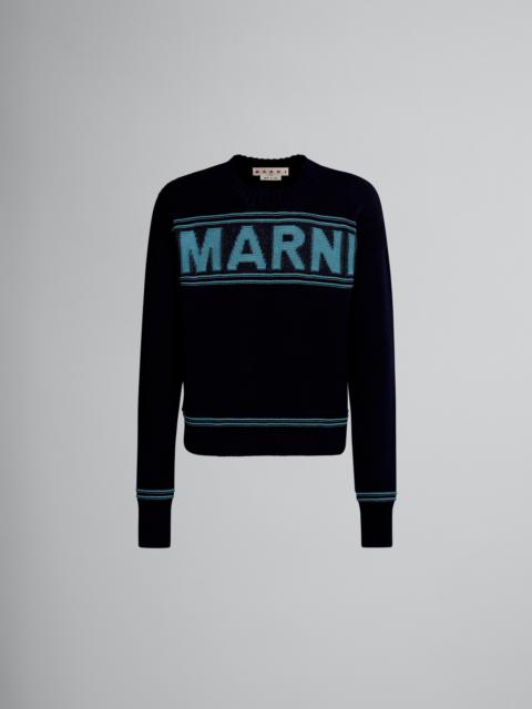 BLACK COTTON-KNIT SWEATER WITH INLAID LOGO