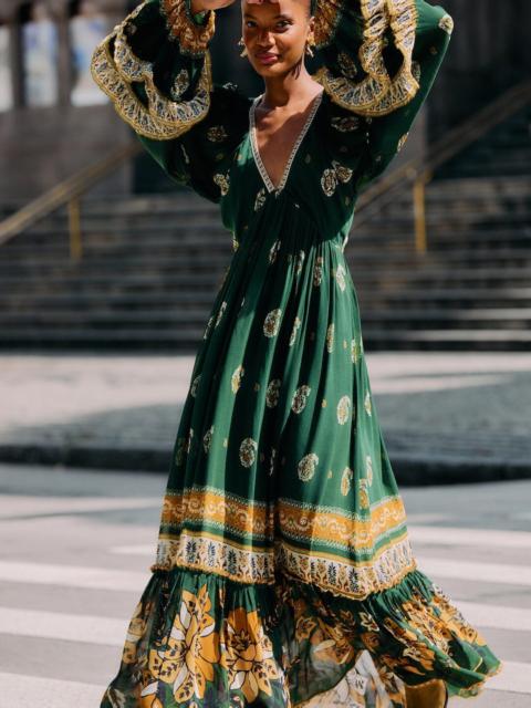 Green Ayla Long Sleeve Ruffled Maxi Dress