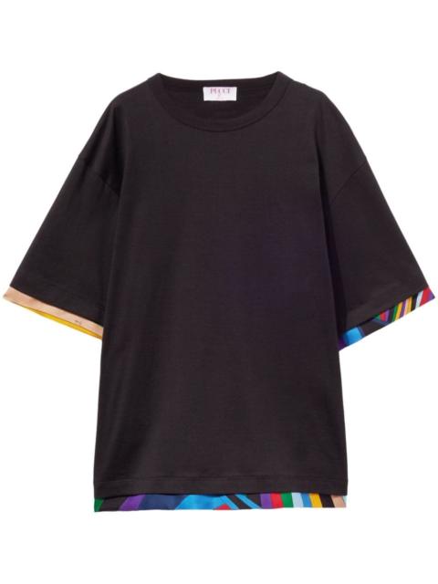abstract-print trim T-shirt