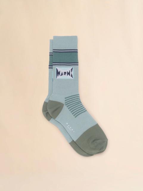 GREEN COTTON SOCKS WITH JACQUARD LOGO