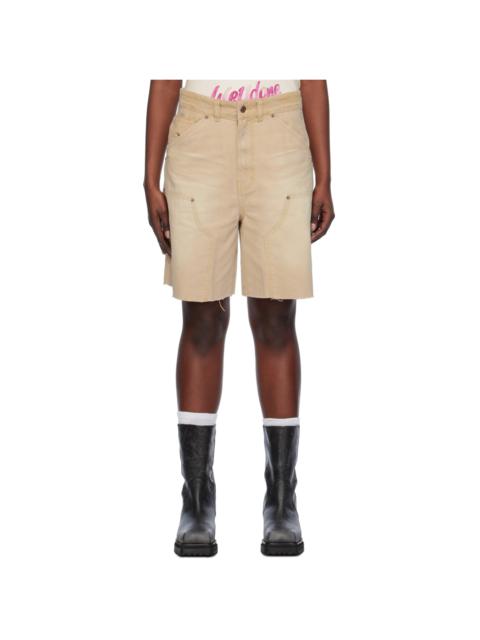 Beige Raw Edge Shorts