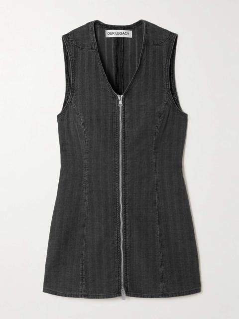 Zip-detailed striped denim tank