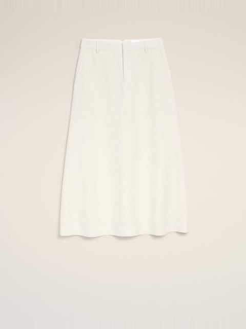 WHITE BLENDED LINEN TAILOR CONSTRUCTION LONG TRAPEZE SKIRT
