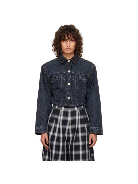 Black Denim Print Cropped Jacket