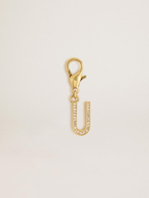 Letter U charm in gold-colored brass with crystals