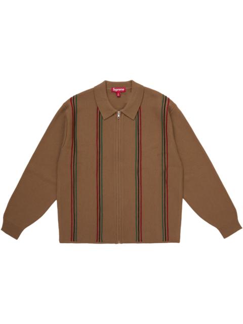 Supreme Stripe Zip Up Polo Sweater Tan