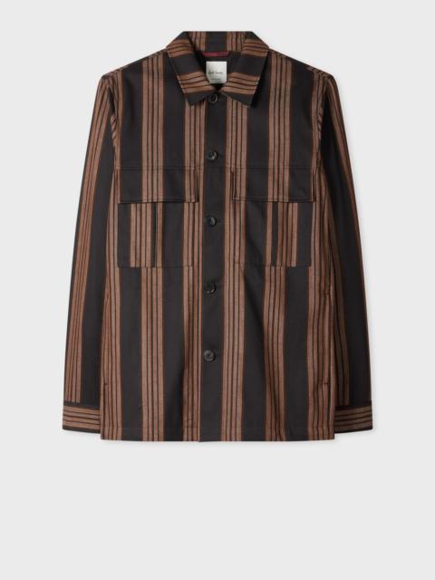 Brown Stripe Cotton Double-Pocket Overshirt