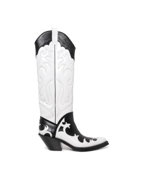 Capitana Cowboy Boot in White & Black Pearlized Leather