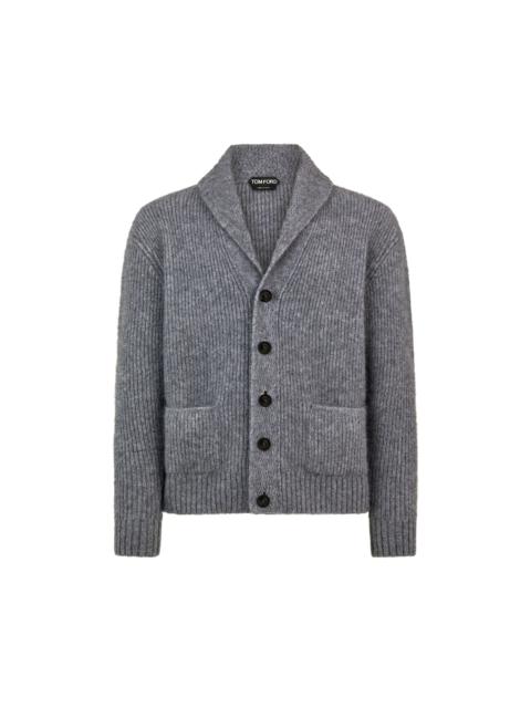 BRUSHED CASHMERE SILK SHAWL COLLAR CARDIGAN