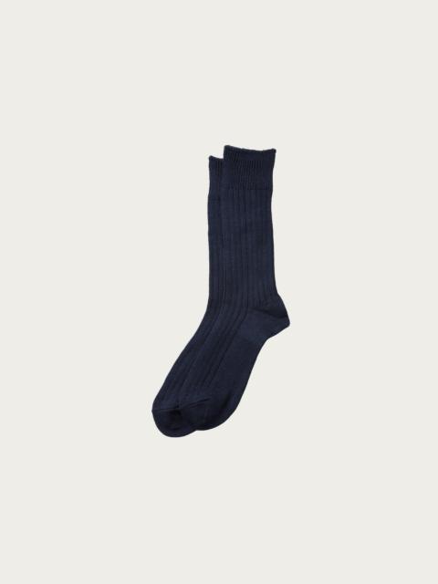 Linen Cotton Ribbed Crew Socks - Navy