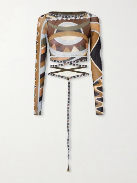 Cropped Printed Tulle Top