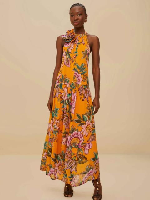 Orange Wonderful Bouquet Maxi Dress