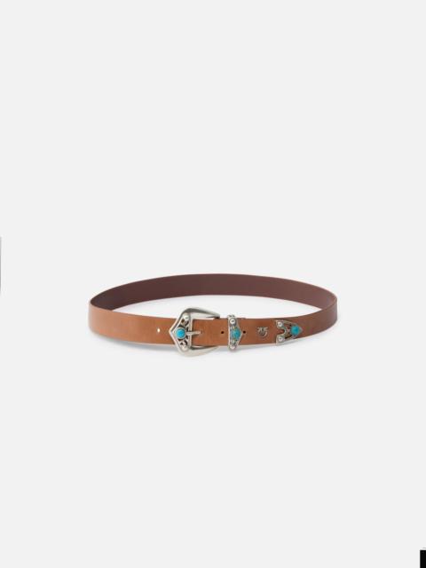 LEATHER BELT WITH TURQUOISE STONES, 3 CM