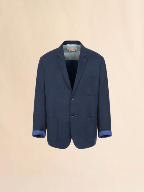DEEP BLUE SATIN SINGLE-BREASTED JACKET