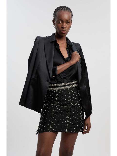 Figure Form Bandage Embellished Knit Mini Skirt