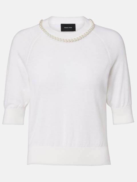 Embellished wool and silk top