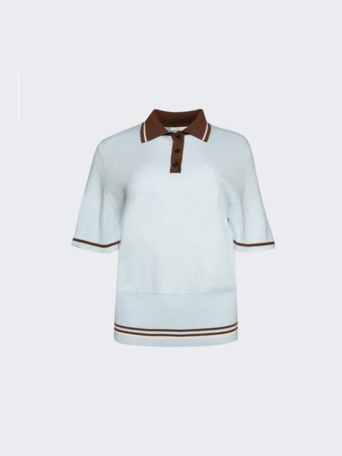 Ivy Wool Polo Top Sky Blue And Brown