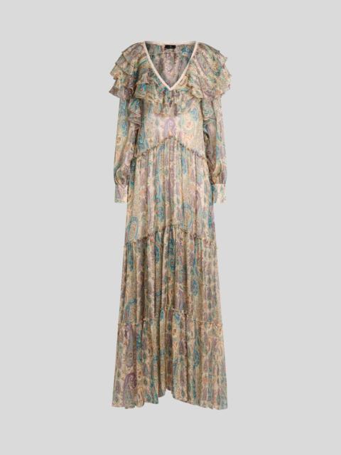 LONG SILK DRESS WITH FLORAL PAISLEY MOTIF
