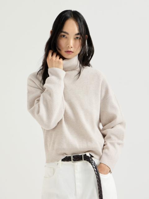 Virgin wool, cashmere and silk English rib turtleneck sweater
