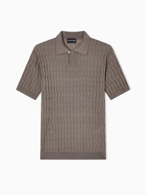 ASV LYOCELL-BLEND JUMPER WITH POLO-SHIRT COLLAR IN AN EMBOSSED, PATTERNED STITCH