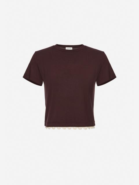 Lace-detail classic t-shirt in brown