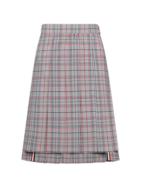 plaid-pattern pleated wool skirt
