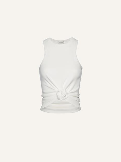Knotted ribbed tank top in cream