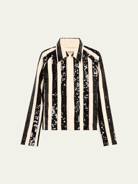 Grandstand Sequined Stripe Cropped Jacket